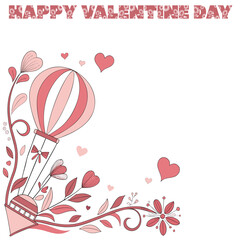 Romantic Hot Air Balloon with Hearts and Flowers for Valentine's Day