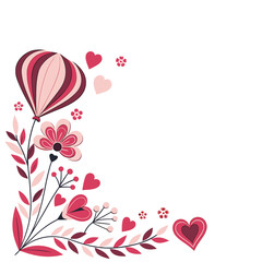Romantic Floral Corner with Hot Air Balloon and Hearts