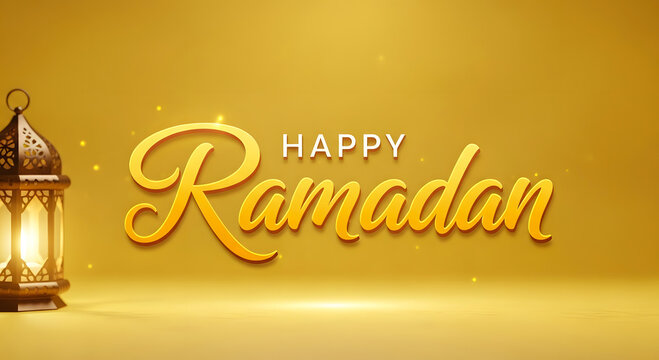 Happy ramadan greeting with lantern and golden background