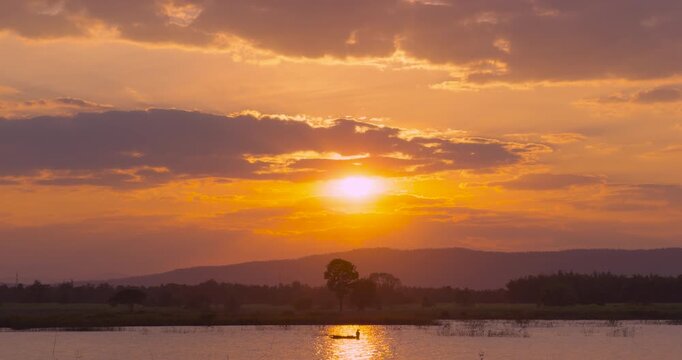 Beautiful sunset over lake landscape a beautiful sky sunset background holiday
