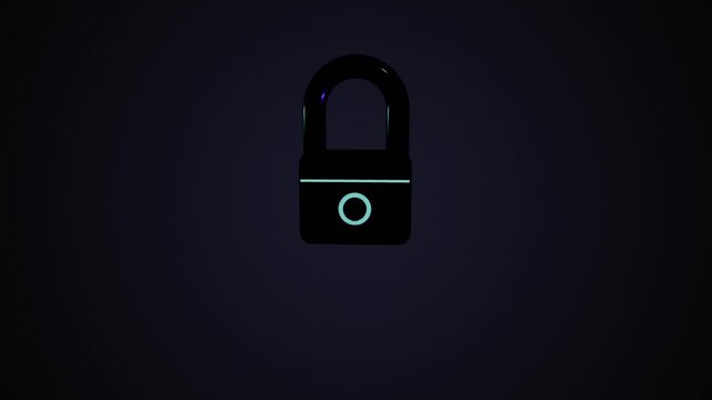 Black padlock icon animation. Security lock symbol on dark background. Minimal digital protection icon loop.