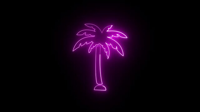 Glowing neon pink palm tree outline animation on a black background, perfect for summer, tropical, vacation, nightlife, or exotic themes