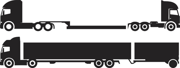 Semi truck and long trailer silhouette vector set showing side views isolated for logistics freight transport industrial design © rakib's world