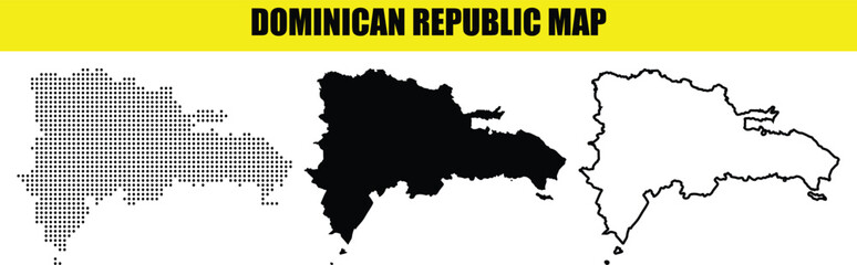 Obraz premium Dominican Republic Geography Map Collection, Editable Solid Shape and Line Art Design EPS 10