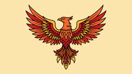 Vibrant Phoenix Bird Vector Illustration. Majestic mythical creature with fiery spread wings, symbolizing power and rebirth.