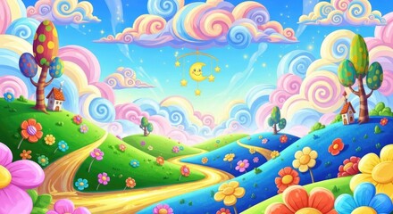 Fototapeta premium Whimsical Wonderland - A Colorful Dreamscape.