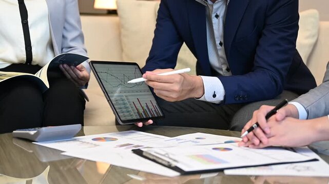 Finance and accountant team working in office for accounting and preparation services for financial statements and cash flow with analyze data insight for finance and taxation planning.
