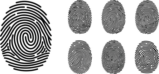Collection of various fingerprint icons isolated on transparent background for identification purposes