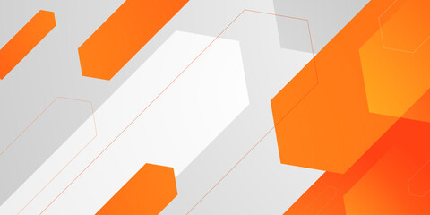Abstract bright white banner background with overlap orange arrow shapes pattern element concept design.