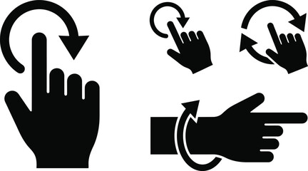 Fototapeta premium Set of hand icons with fingers pointing and rotating arrows on isolated transparent background
