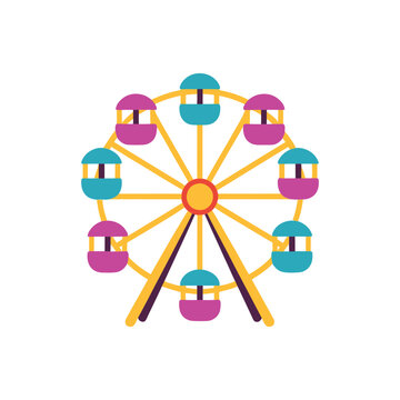 Amusement park ferris wheel icon, summer fair poster element, family festival branding, carnival ride session graphic, entertainment vector design