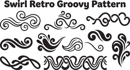 Fototapeta premium Vintage swirl patterns collection in retro groovy style for design elements and decoration