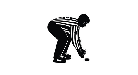 Winter Olympics Dynamic silhouette of an ice hockey referee in action, preparing for a face-off with the puck, ideal for sports event branding and graphic designs