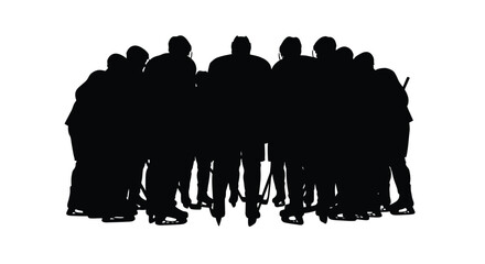Silhouette of a hockey team huddle, unified and ready for the game