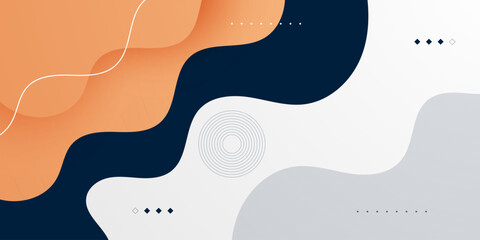 Abstract white banner with orange and blue wave fluid pattern horizontal background. Simple shapes element concept design.