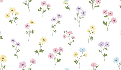 A colorful floral pattern of small flowers on a white background
