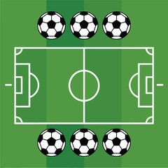 Obraz premium Football tactics board, pitch diagram with soccer balls, coaching clinic event artwork, strategy session planning, youth training camp branding