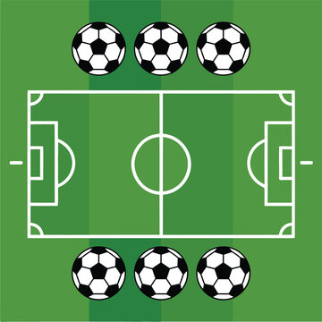 Football tactics board, pitch diagram with soccer balls, coaching clinic event artwork, strategy session planning, youth training camp branding
