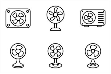 a collection of fan speed icons, symbols for cooling a room, on a white background.