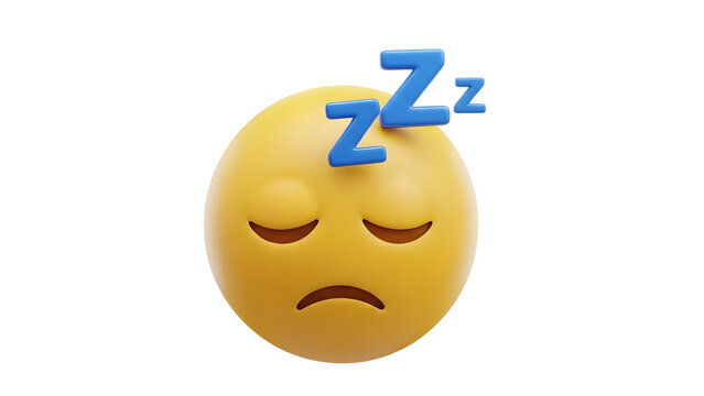 Sleepy yellow emoji face with blue zzz letters on transparent background