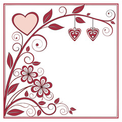 Elegant Red Heart and Floral Vine Corner Decoration