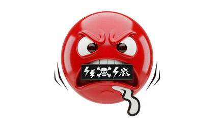 Obraz premium Angry red emoticon with zapped mouth on transparent background