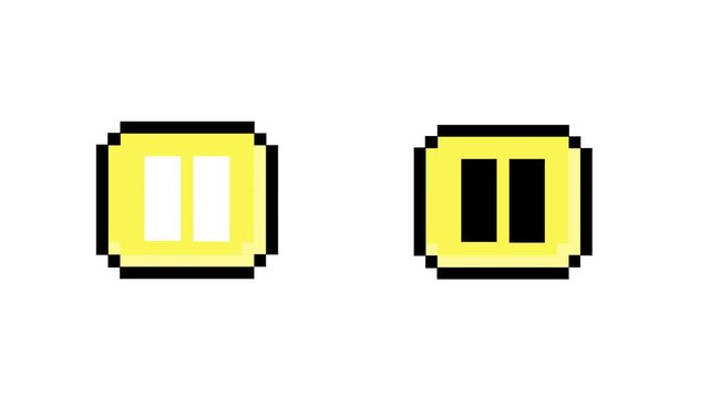 Two pixel art pause icons, showcasing a retro 8-bit design in both positive and negative color schemes, ideal for classic video game interfaces and digital media controls