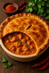 Chicken Tikka Masala Pie Indian with a creamy spiced tomato base