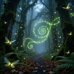 Firefly Forest A dark forest illuminated by glowing fireflies th