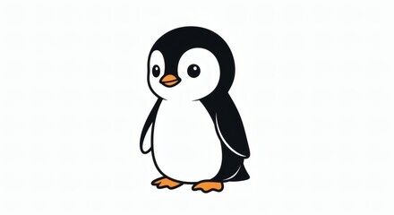 Naklejka premium A cute little penguin character with an innocent expression, drawn with clean lines and classic colors. Perfect for educational materials about polar animals, winter-themed decorations.