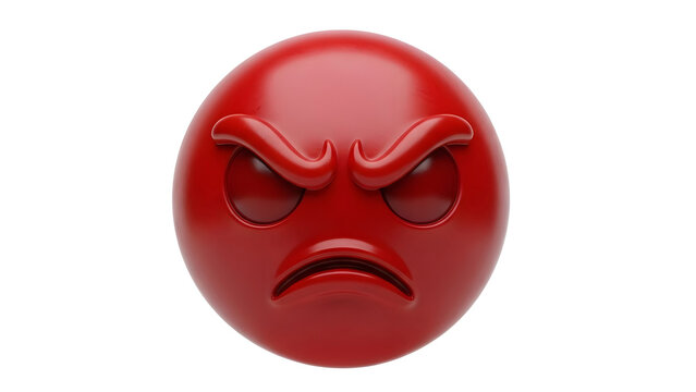 Angry red emoticon face with frown on transparent background