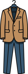 Classic Tan Business Suit and Blue Trousers on Hanger