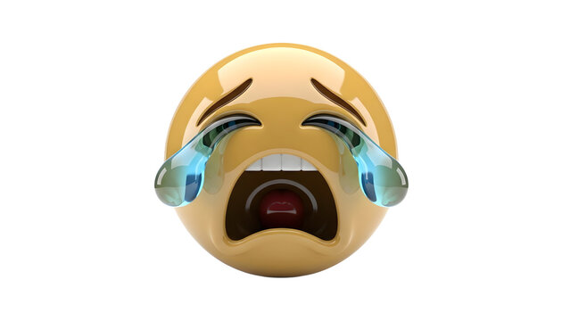 Laughing crying emoji face with tears on transparent background