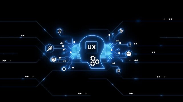 U X Concept with Glowing Blue Circuit Board and ux user experience technology innovation