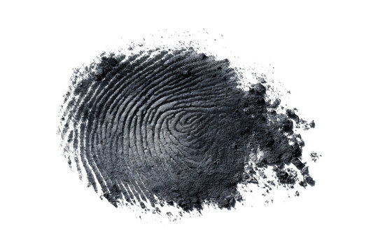 Black powder swirl fingerprint texture isolated on transparent background