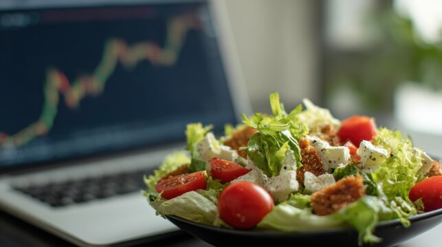 Healthy lunch beside a laptop