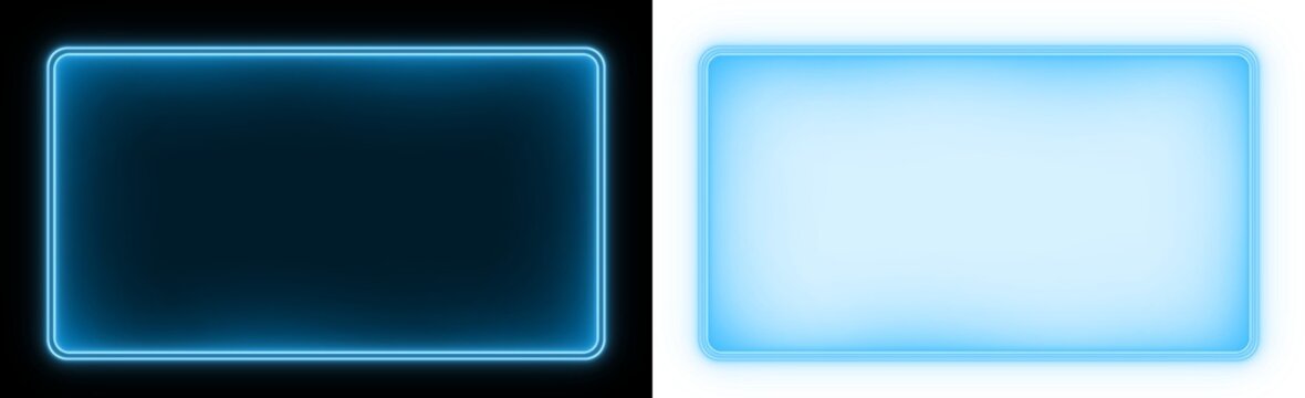 Futuristic Neon Blue Glowing Frame HUD Interface with Soft Light Glow Rectangle Screen Isolated 16:9