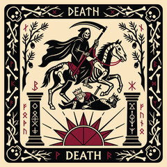 Grim Reaper Riding Skeletal Horse Trampling Kings Vector Illustration