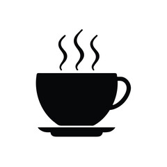 Obraz premium A hot cup of morning coffee with steam rising from a brown ceramic mug, featuring a vector icon design perfect for a cafe breakfast or espresso beverage break