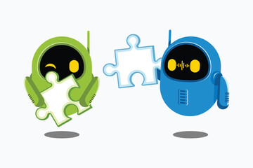 Two Robots Holding Jigsaw Puzzles.