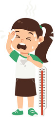 Fototapeta premium Heatwave and Ecology, Girl Character Illustration feel Earth’s High Temperature