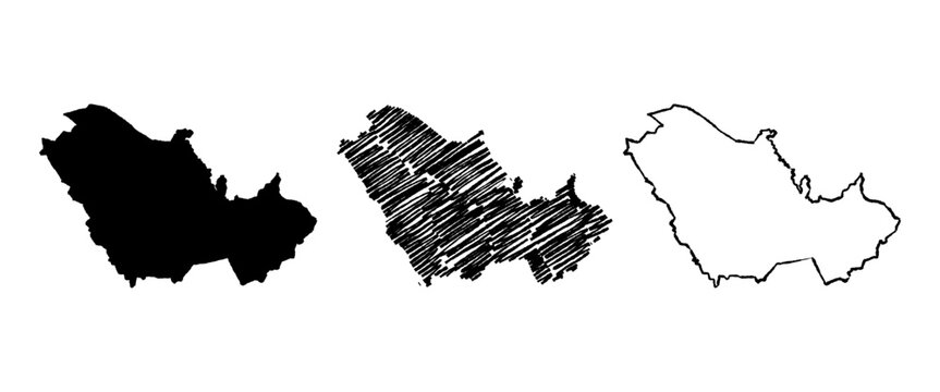 GCC Gulf Cooperation Council countries map hand drawn Sketch Scribble background vector, freehand Sketch map, vintage hand drawn map.