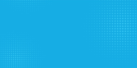 Halftone dots on blue background. Comic pop art style blank layout. geometric,