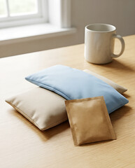 Minimalist Wellness Set with Eye Pillows and Sachet on Wooden Table