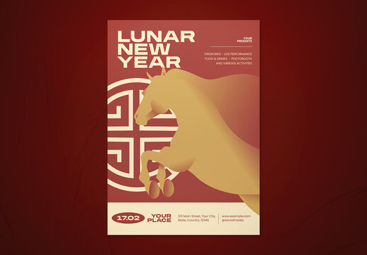 Red and Beige Gradient Lunar New Year Day Flyer