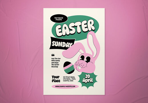 Pink Retro Easter Sunday Flyer
