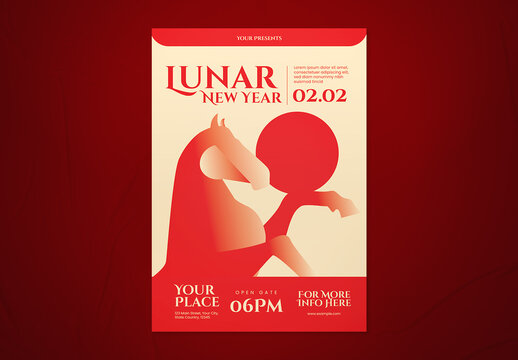 Red and Beige Gradient Lunar New Year Flyer