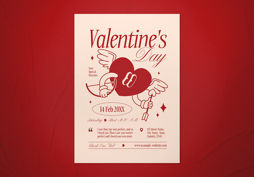 Red Pink Retro Valentines Day Flyer