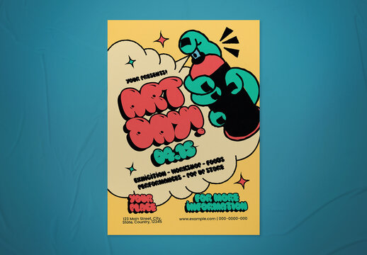 Yellow and Red Retro Art Day Flyer