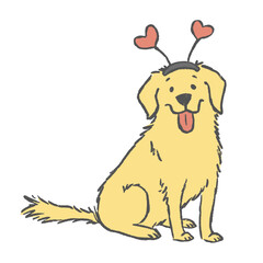 Fototapeta premium cute golden retriever wearing heart headband. pet valentines concept